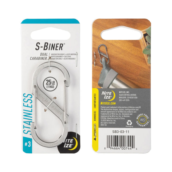 Nite Ize S-Biner Dual Carabiner Stainless Steel-S-Biner-Nite-Ize-#3 Single-Stainless Steel-TacSource