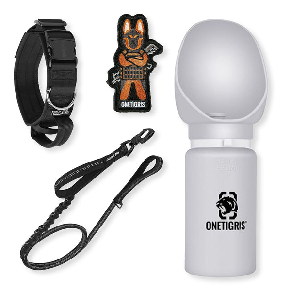 Onetigris Leash + Collar + K9 Bottle + K9 Patch Combo