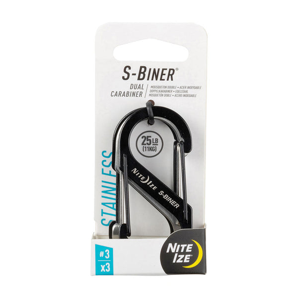 Nite Ize S-Biner Dual Carabiner Stainless Steel #3 3 Pack Black/Stainless