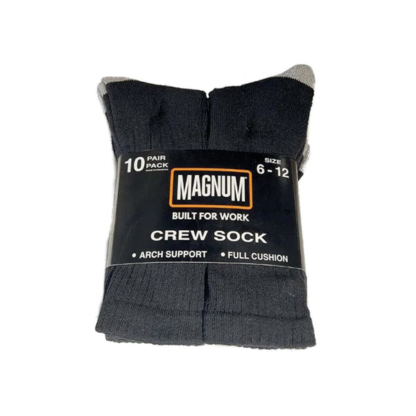 Magnum 10 Pack Crew Sock One Size 6US-12US Black